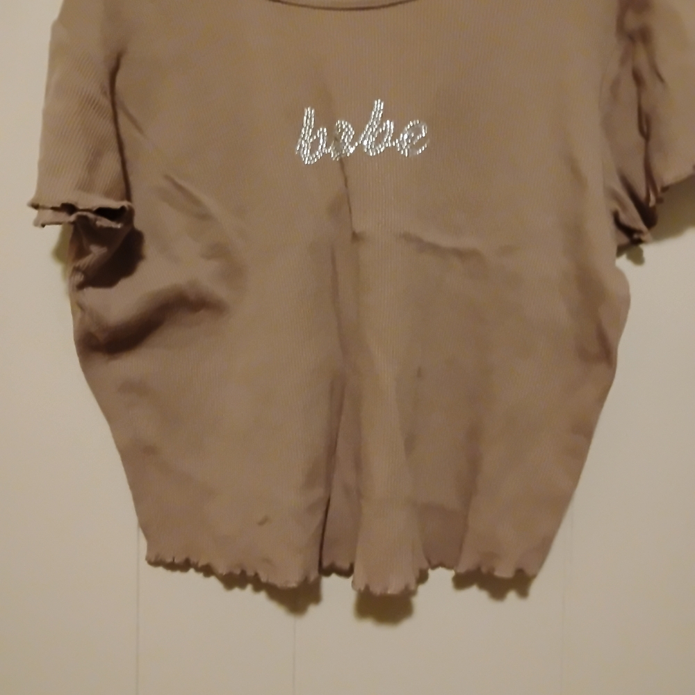 Bebe Beige Short Sleeve Tee with Logo